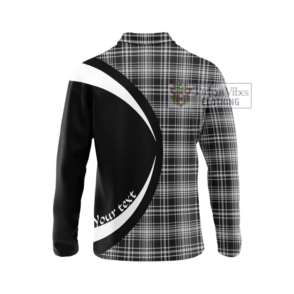 MacLean Black and White Tartan Long Sleeve Polo Shirt with Family Crest Circle Style - Tartan Vibes Clothing