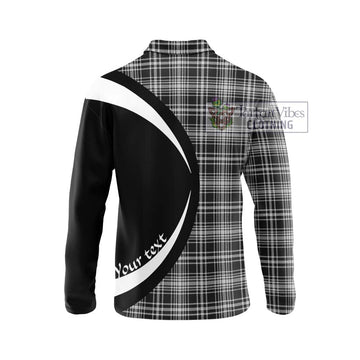 MacLean Black and White Tartan Long Sleeve Polo Shirt with Family Crest Circle Style