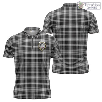 MacLean Black and White Tartan Zipper Polo Shirt with Family Crest