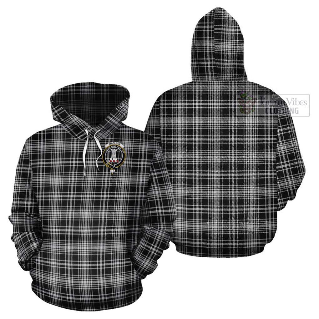 MacLean Black and White Tartan Cotton Hoodie with Family Crest Pullover Hoodie - Tartan Vibes Clothing