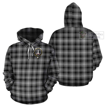 MacLean Black and White Tartan Cotton Hoodie with Family Crest