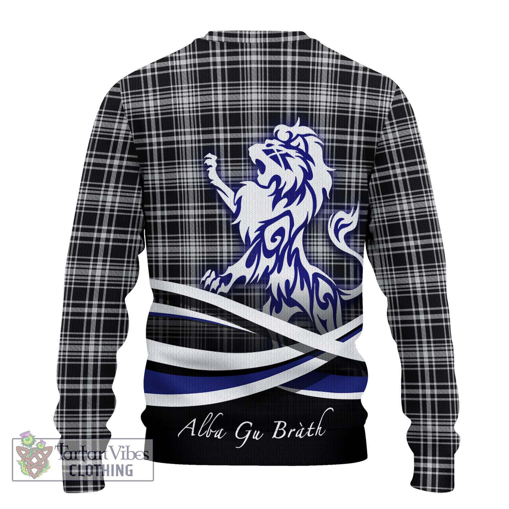 MacLean Black and White Tartan Knitted Sweater with Alba Gu Brath Regal Lion Emblem - Tartanvibesclothing Shop