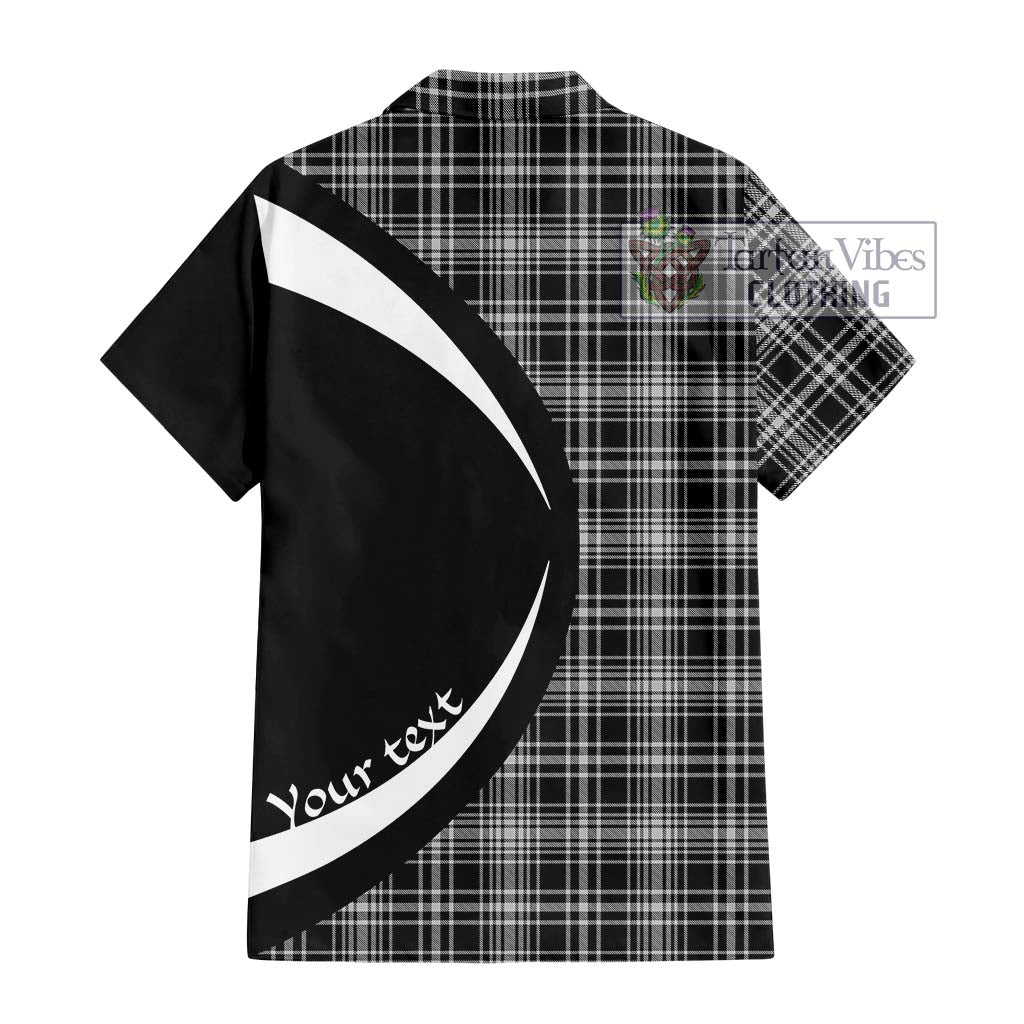 MacLean Black and White Tartan Short Sleeve Button Up with Family Crest Circle Style - Tartan Vibes Clothing