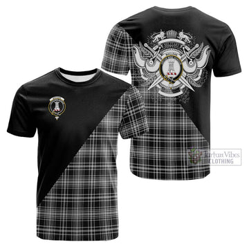 MacLean Black and White Tartan Cotton T-shirt with Family Crest and Military Logo Style