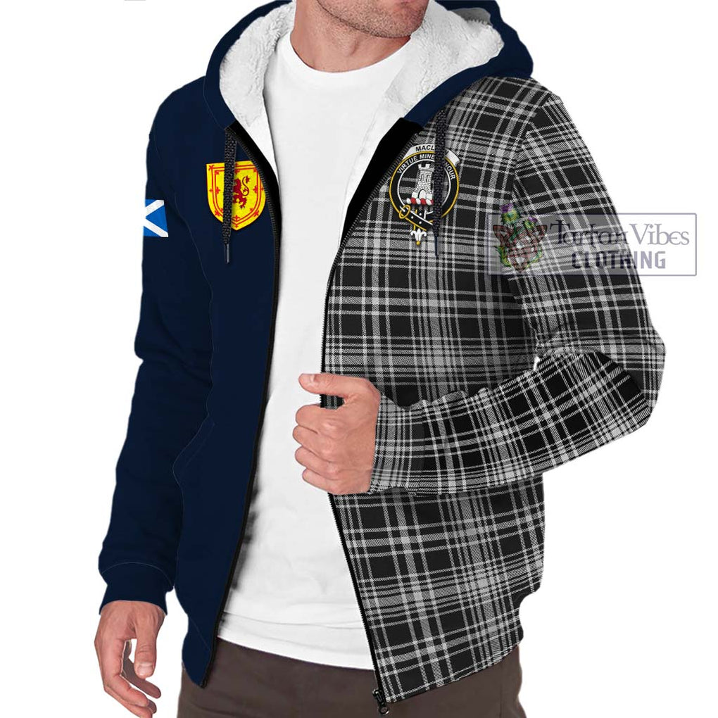 Tartan Vibes Clothing MacLean Black and White Tartan Sherpa Hoodie with Scottish Lion Royal Arm Half Style