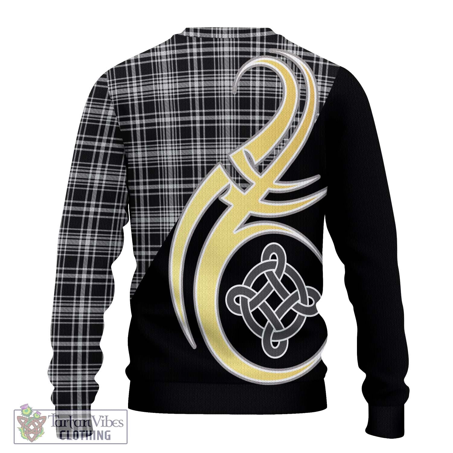 MacLean Black and White Tartan Knitted Sweater with Family Crest and Celtic Symbol Style - Tartan Vibes Clothing