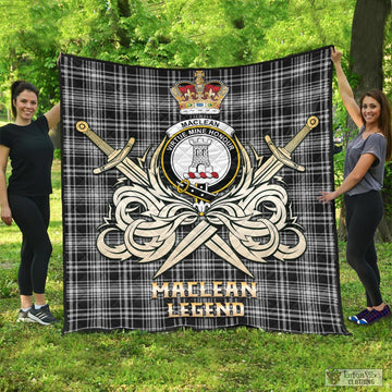 MacLean Black and White Tartan Quilt with Clan Crest and the Golden Sword of Courageous Legacy