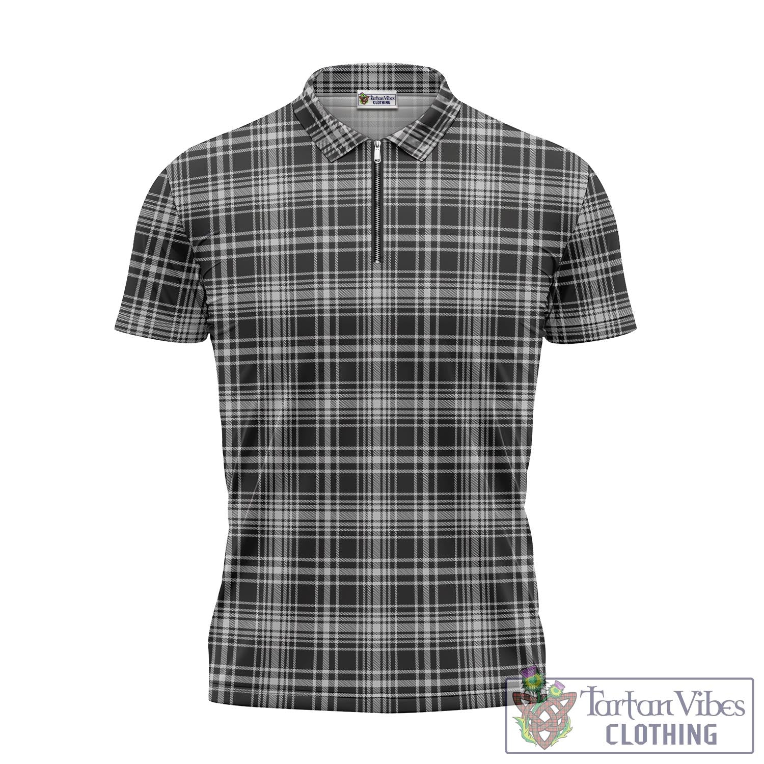 Tartan Vibes Clothing MacLean Black and White Tartan Zipper Polo Shirt