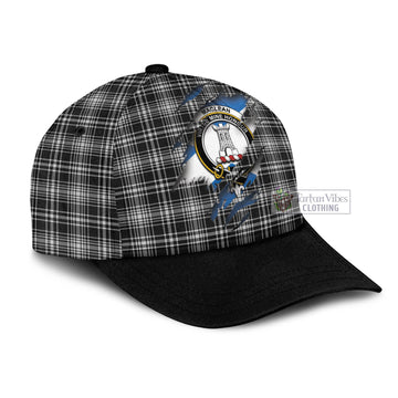 MacLean Black and White Tartan Classic Cap with Family Crest In Me Style