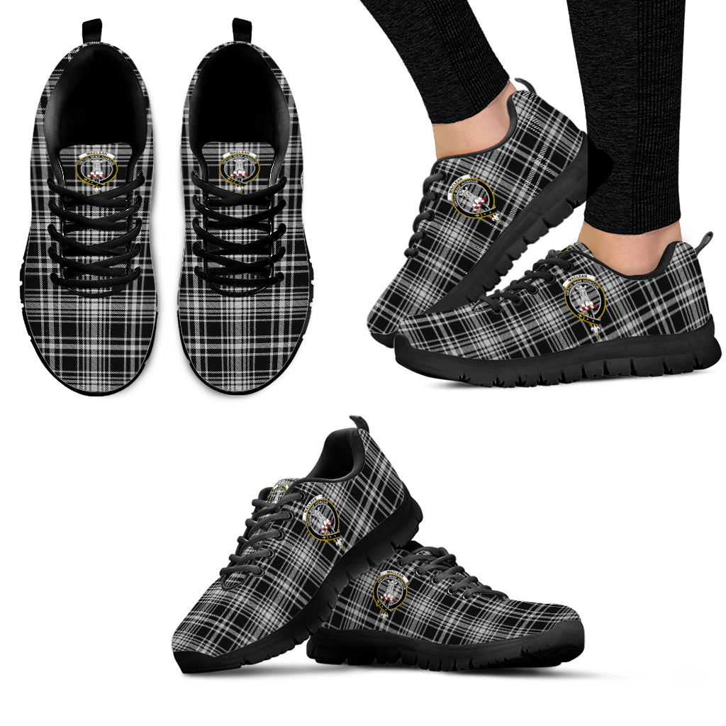 MacLean Black and White Tartan Sneakers with Family Crest - Tartan Vibes Clothing