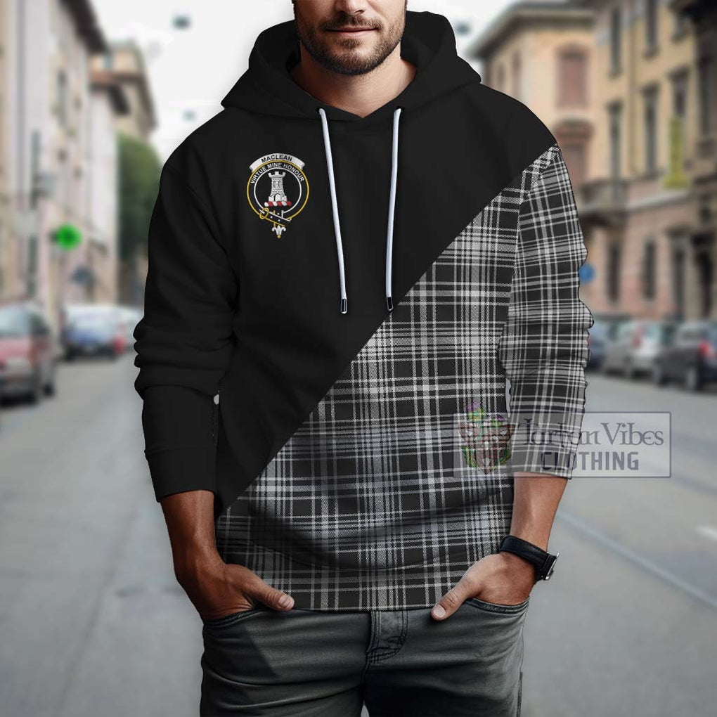 MacLean Black and White Tartan Hoodie with Family Crest and Military Logo Style - Tartanvibesclothing Shop