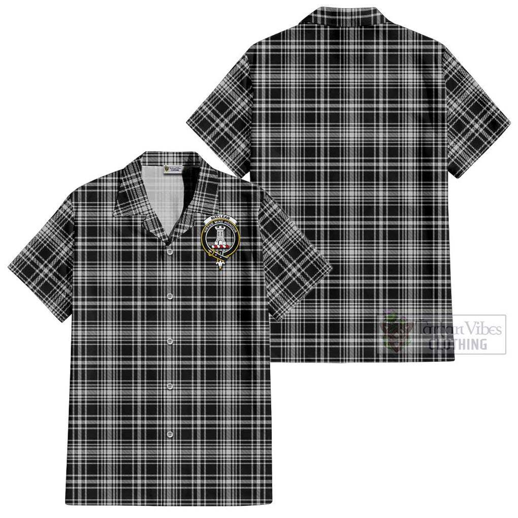 MacLean Black and White Tartan Cotton Hawaiian Shirt with Family Crest Kid - Tartan Vibes Clothing