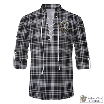 MacLean Black and White Tartan Men's Scottish Traditional Jacobite Ghillie Kilt Shirt with Family Crest