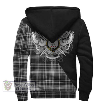 MacLean Black and White Tartan Sherpa Hoodie with Family Crest and Military Logo Style