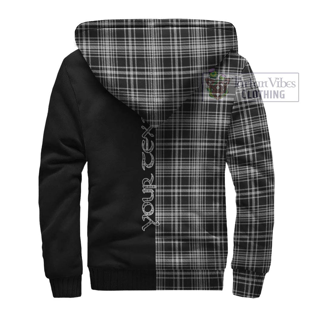 MacLean Black and White Tartan Sherpa Hoodie with Family Crest and Half Of Me Style - Tartanvibesclothing Shop