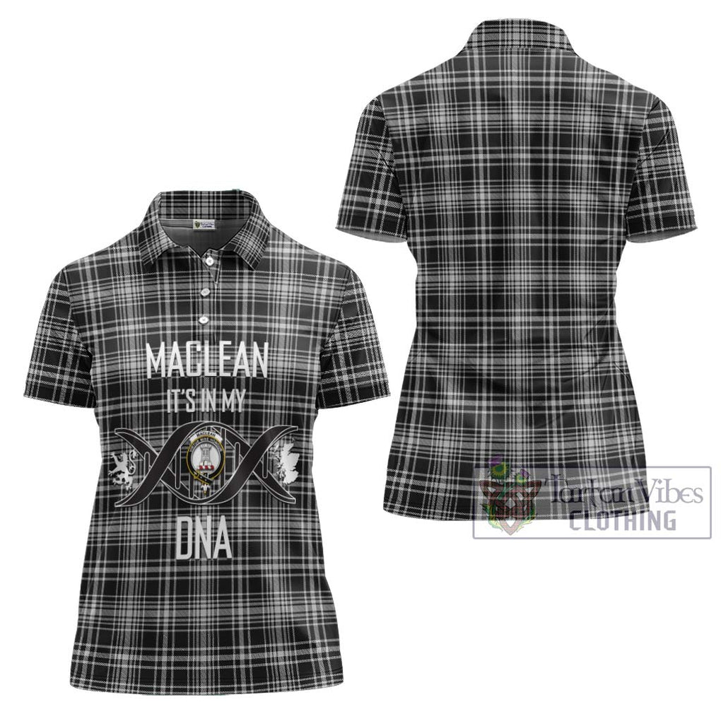 MacLean Black and White Tartan Women's Polo Shirt with Family Crest DNA In Me Style - Tartanvibesclothing Shop