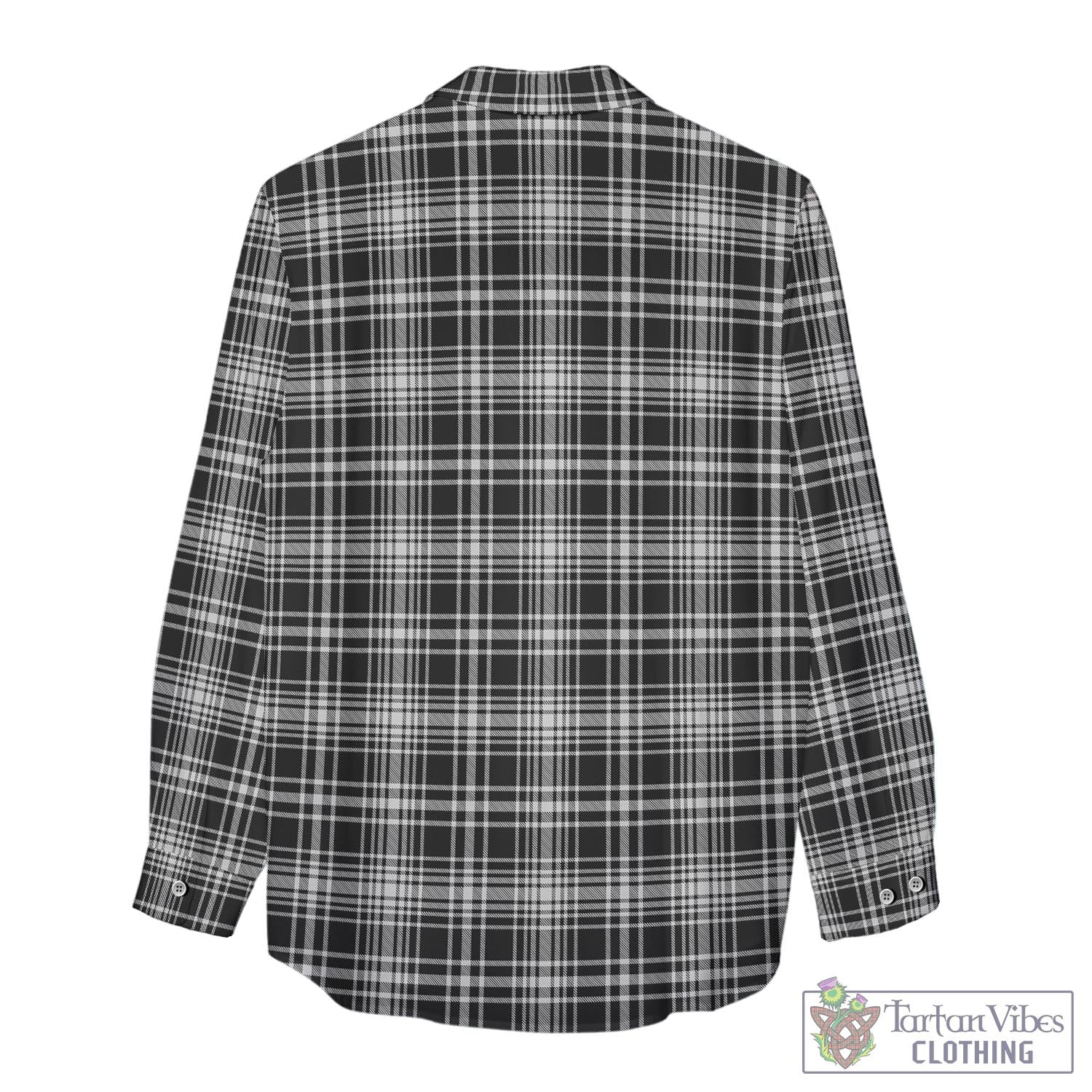 Tartan Vibes Clothing MacLean Black and White Tartan Womens Casual Shirt with Family Crest