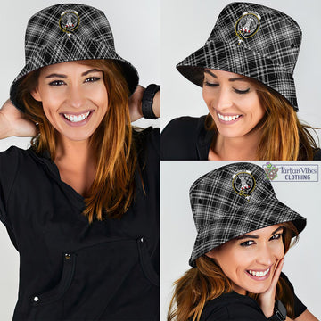 MacLean Black and White Tartan Bucket Hat with Family Crest