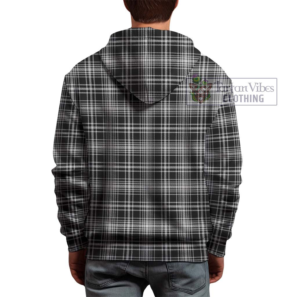 Tartan Vibes Clothing MacLean Black and White Tartan Hoodie with Family Crest DNA In Me Style