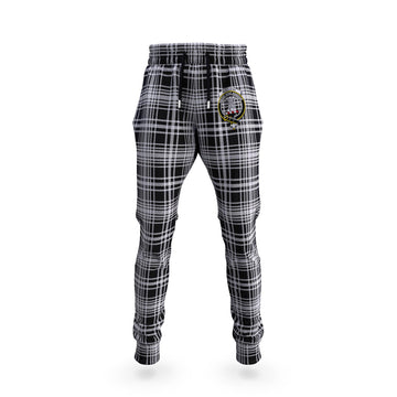 MacLean Black and White Tartan Joggers Pants with Family Crest