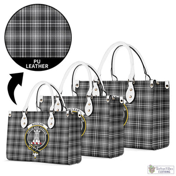 MacLean Black and White Tartan Luxury Leather Handbags with Family Crest