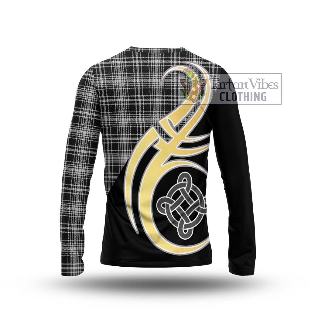 MacLean Black and White Tartan Long Sleeve T-Shirt with Family Crest and Celtic Symbol Style - Tartan Vibes Clothing