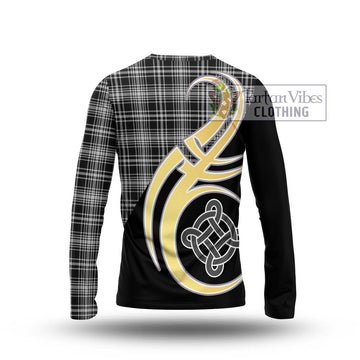 MacLean Black and White Tartan Long Sleeve T-Shirt with Family Crest and Celtic Symbol Style