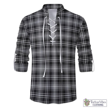 MacLean Black and White Tartan Men's Scottish Traditional Jacobite Ghillie Kilt Shirt