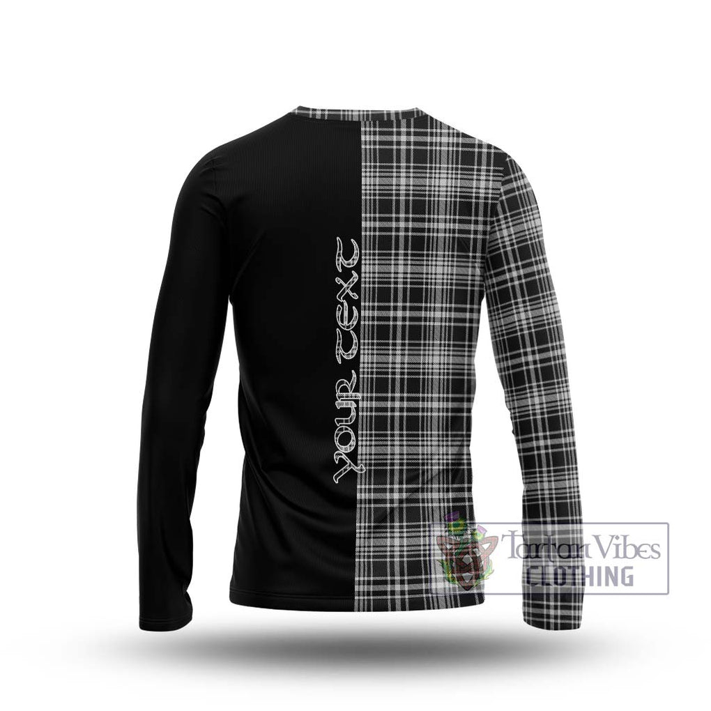 MacLean Black and White Tartan Long Sleeve T-Shirt with Family Crest and Half Of Me Style - Tartanvibesclothing Shop