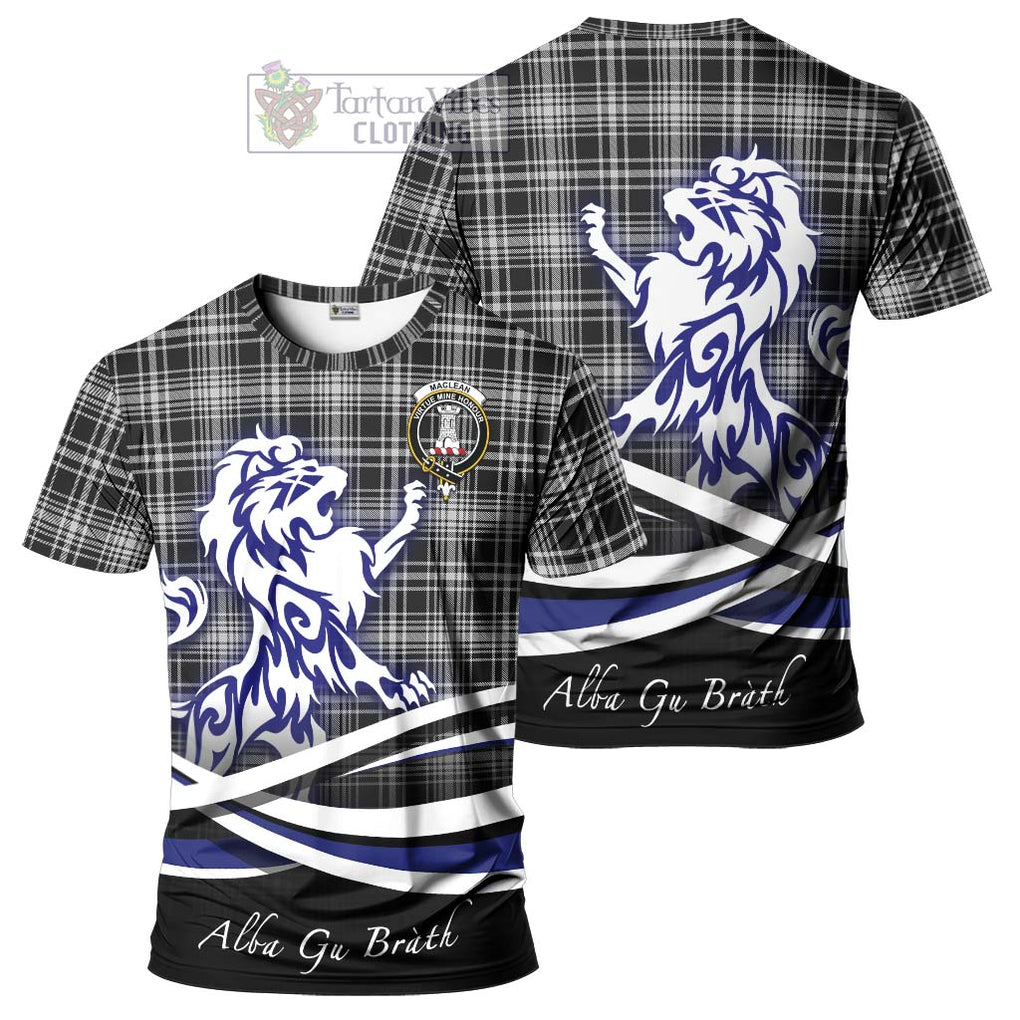 Tartan Vibes Clothing MacLean Black and White Tartan Cotton T-shirt with Alba Gu Brath Regal Lion Emblem