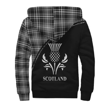 MacLean Black and White Tartan Sherpa Hoodie with Family Crest Curve Style