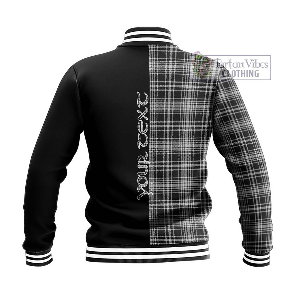 MacLean Black and White Tartan Baseball Jacket with Family Crest and Half Of Me Style - Tartanvibesclothing Shop