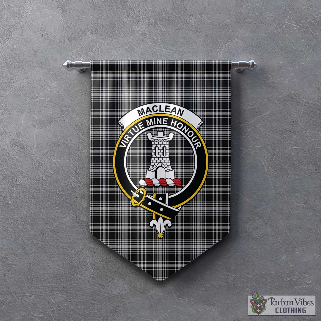 Tartan Vibes Clothing MacLean Black and White Tartan Gonfalon, Tartan Banner with Family Crest