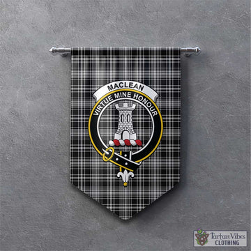 MacLean Black and White Tartan Gonfalon, Tartan Banner with Family Crest