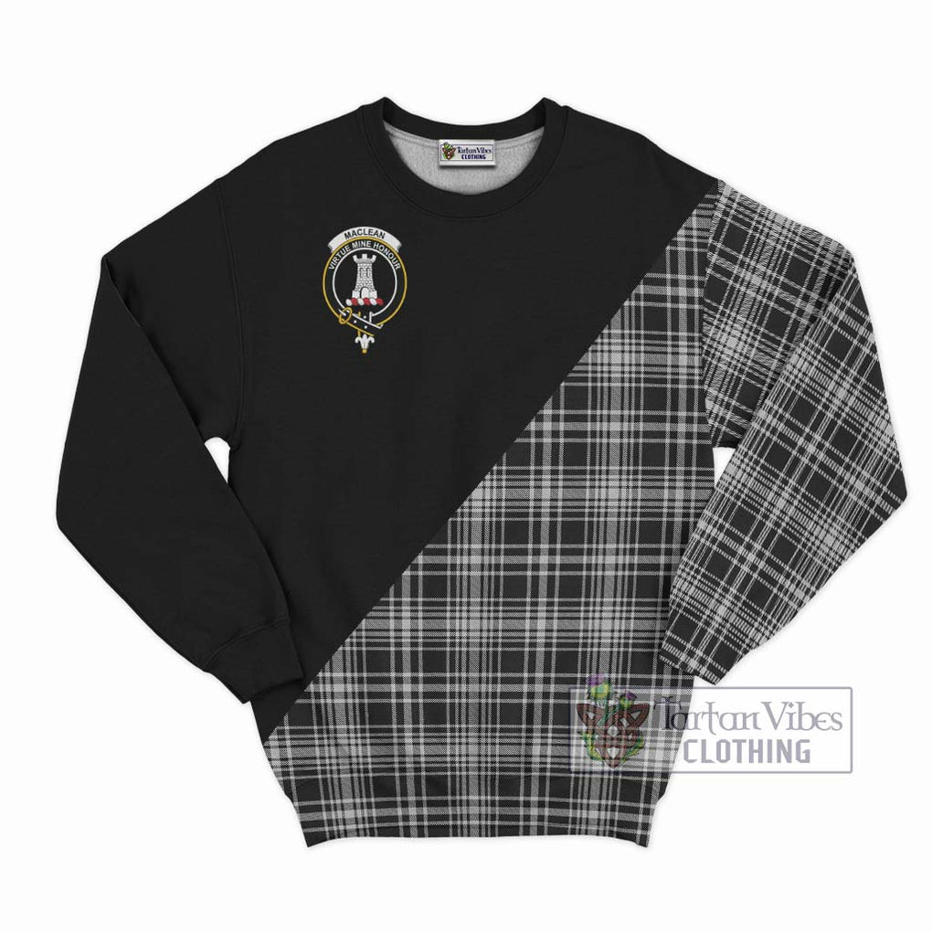 MacLean Black and White Tartan Sweatshirt with Family Crest and Military Logo Style - Tartanvibesclothing Shop