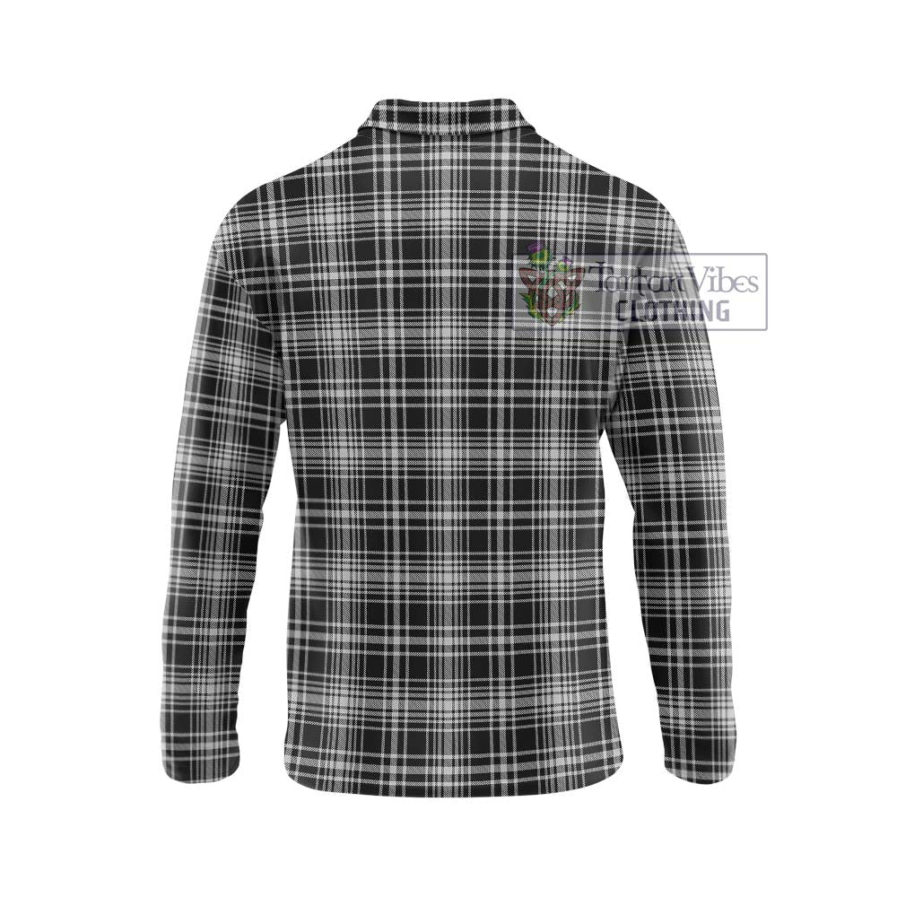 MacLean Black and White Tartan Long Sleeve Polo Shirt with Family Crest DNA In Me Style - Tartanvibesclothing Shop