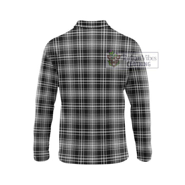 MacLean Black and White Tartan Long Sleeve Polo Shirt with Family Crest DNA In Me Style