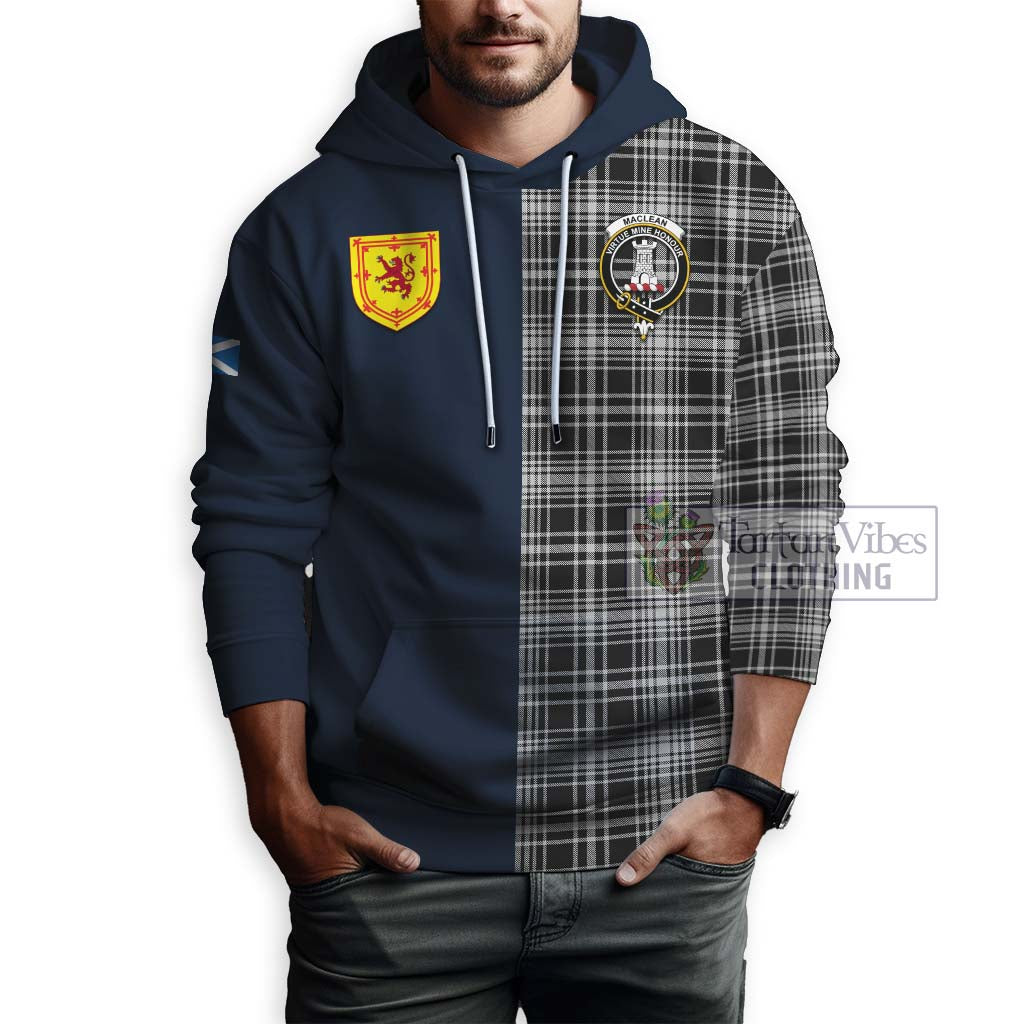 Tartan Vibes Clothing MacLean Black and White Tartan Hoodie with Scottish Lion Royal Arm Half Style