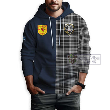 MacLean Black and White Tartan Hoodie with Scottish Lion Royal Arm Half Style