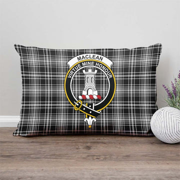 MacLean Black and White Tartan Pillow Cover with Family Crest