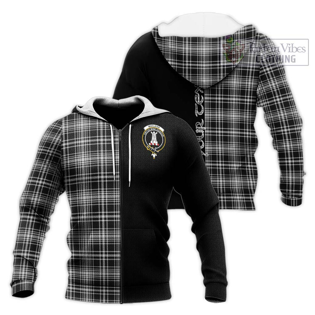 MacLean Black and White Tartan Knitted Hoodie with Family Crest and Half Of Me Style Unisex Knitted Zip Hoodie - Tartanvibesclothing Shop