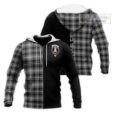 MacLean Black and White Tartan Knitted Hoodie with Family Crest and Half Of Me Style