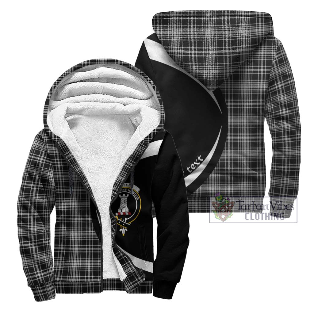 MacLean Black and White Tartan Sherpa Hoodie with Family Crest Circle Style Unisex - Tartan Vibes Clothing