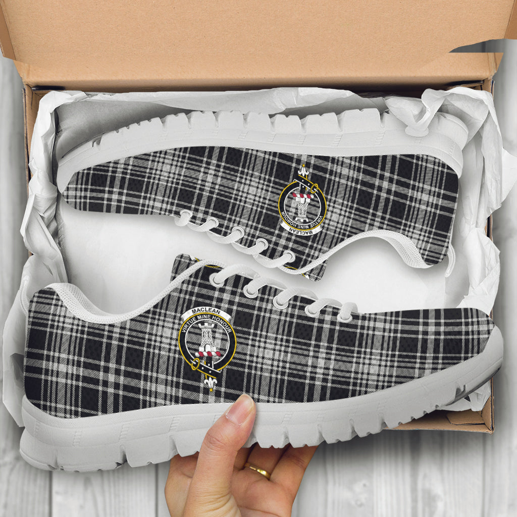 MacLean Black and White Tartan Sneakers with Family Crest - Tartan Vibes Clothing