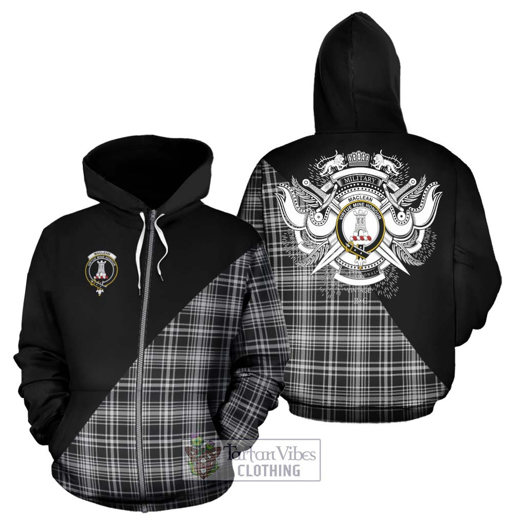 MacLean Black and White Tartan Hoodie with Family Crest and Military Logo Style - Tartanvibesclothing Shop