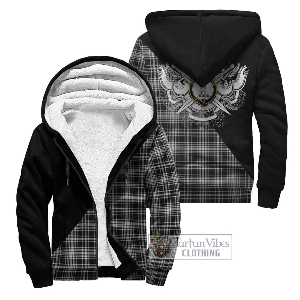 MacLean Black and White Tartan Sherpa Hoodie with Family Crest and Military Logo Style Unisex - Tartanvibesclothing Shop