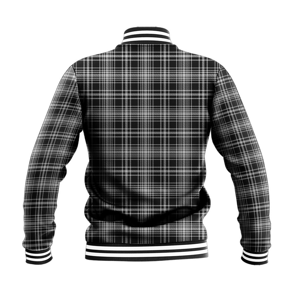 MacLean Black and White Tartan Baseball Jacket with Family Crest - Tartan Vibes Clothing