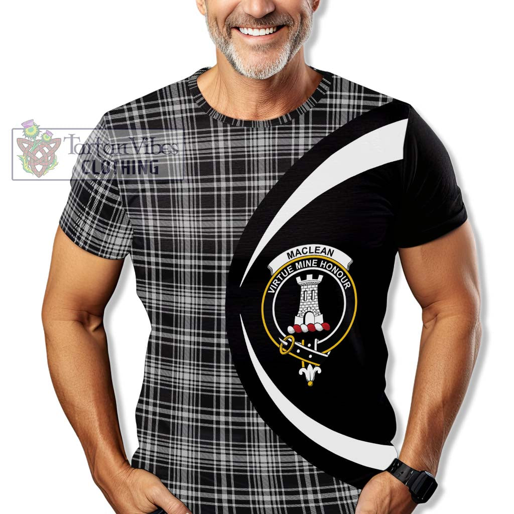 Tartan Vibes Clothing MacLean Black and White Tartan T-Shirt with Family Crest Circle Style