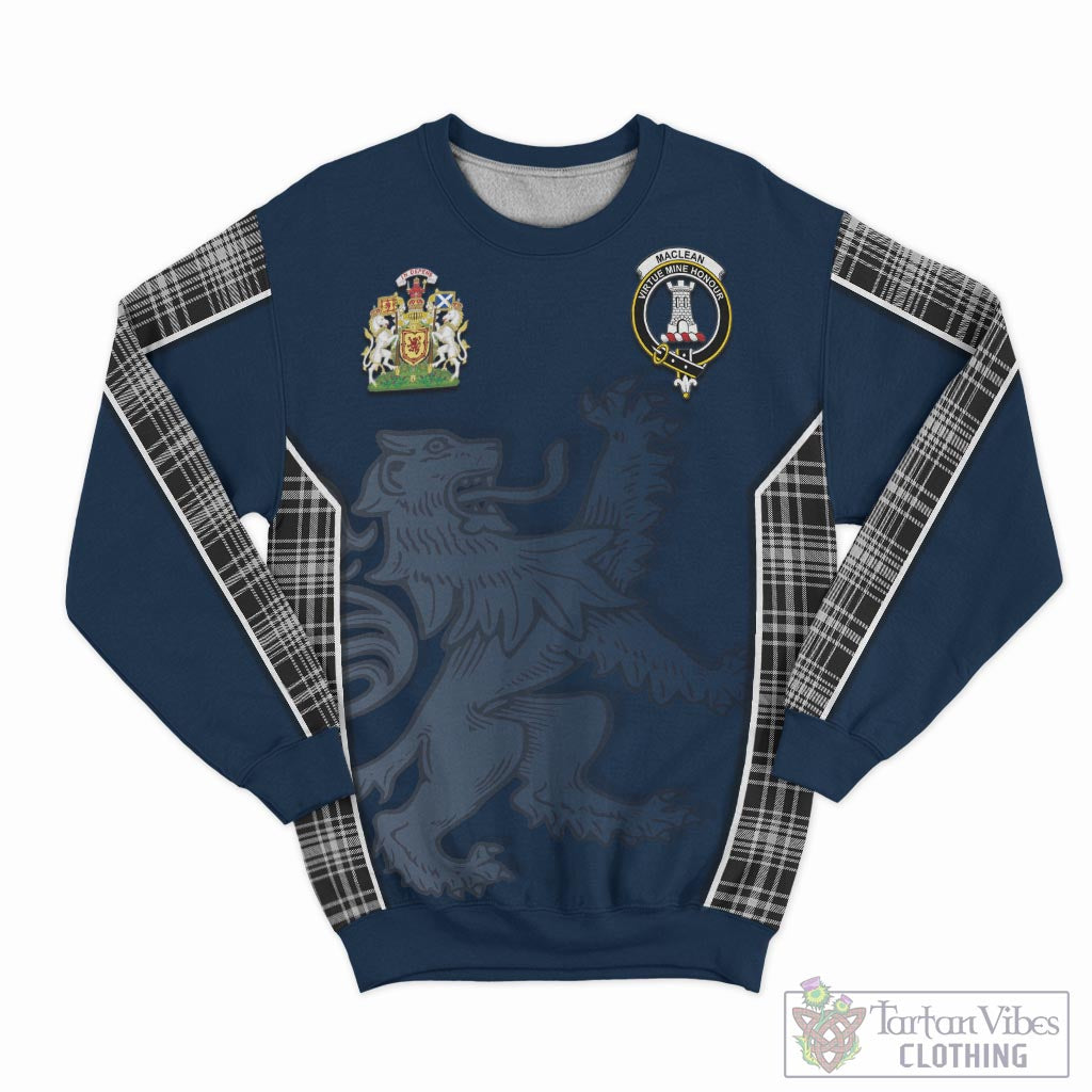 Tartan Vibes Clothing MacLean Black and White Tartan Sweater with Family Crest and Lion Rampant Vibes Sport Style