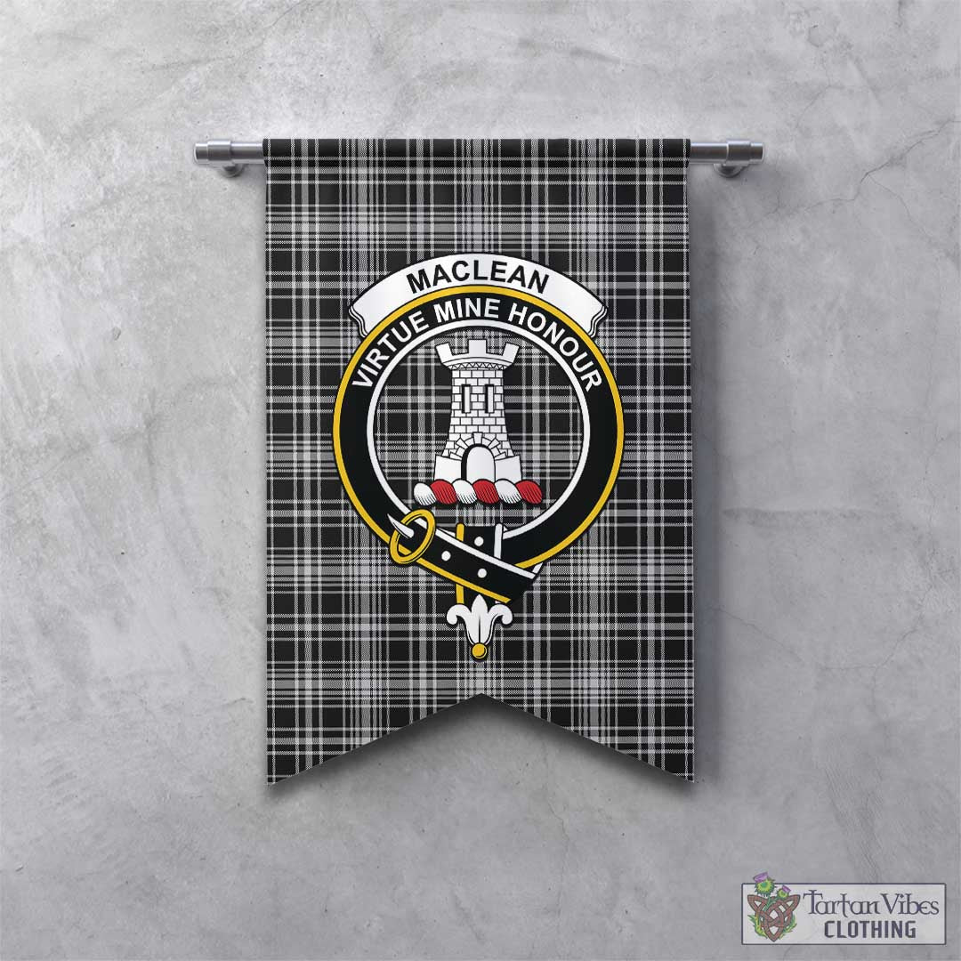 Tartan Vibes Clothing MacLean Black and White Tartan Gonfalon, Tartan Banner with Family Crest